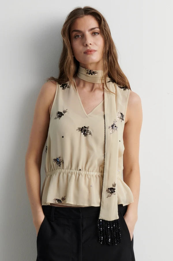 Luma Sequin Top  White Pepper - Second Female