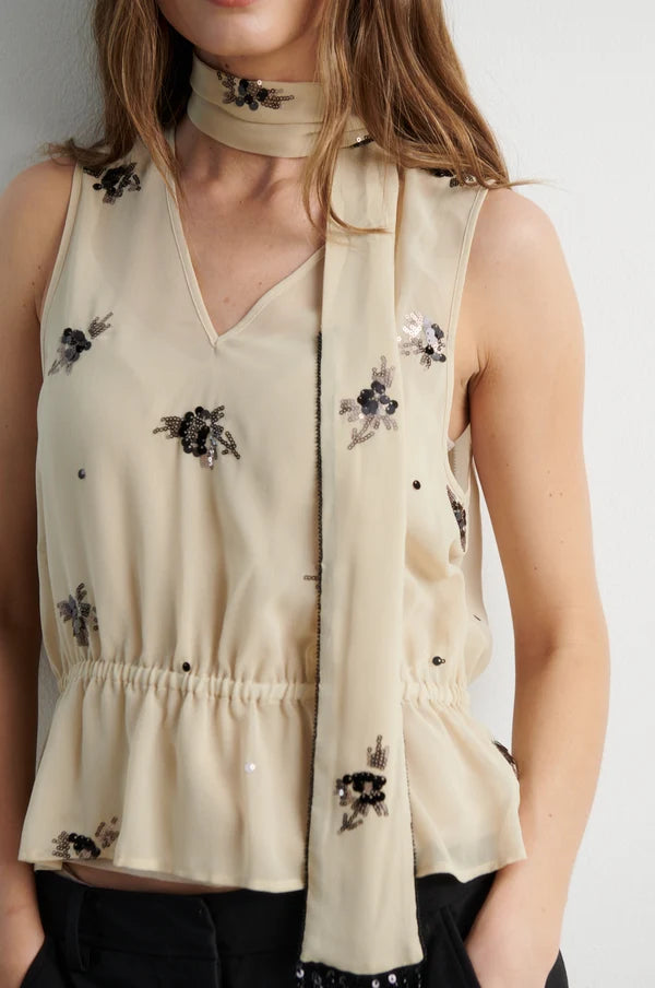 Luma Sequin Top  White Pepper - Second Female